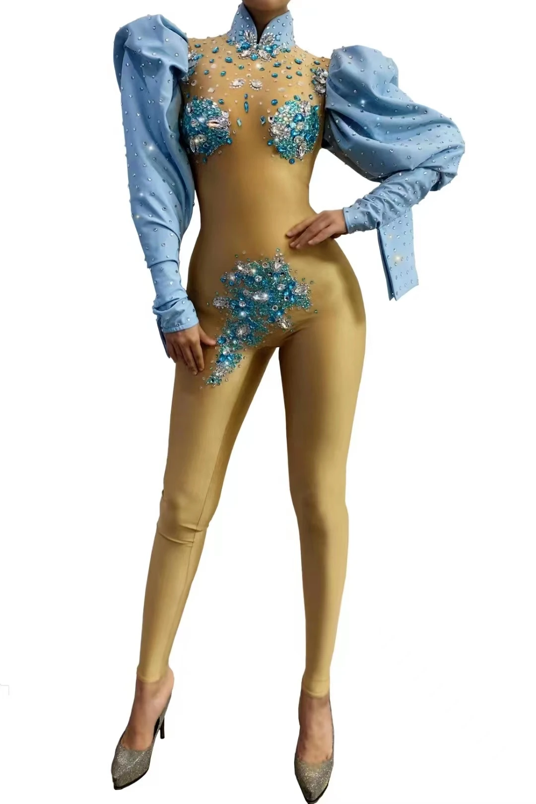 Женский комбинезон из спандекса с большими рукавами