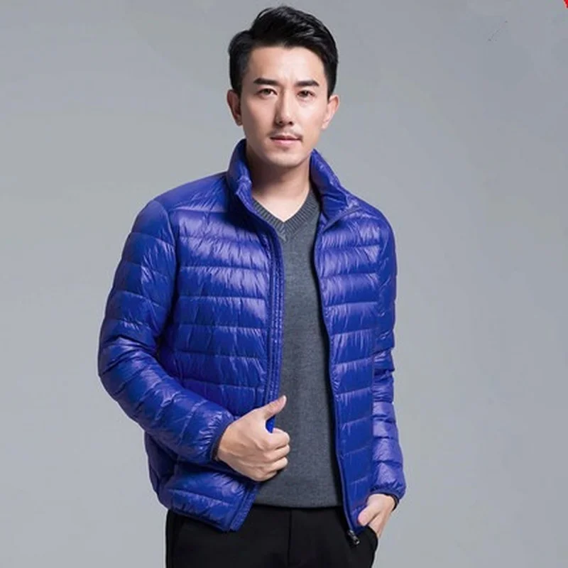 Men's Jacket 2021 Youth Standing Collar Outer Down Jacket Zipper Casual Hooded Quilted Jacket with High Content White Duck Down