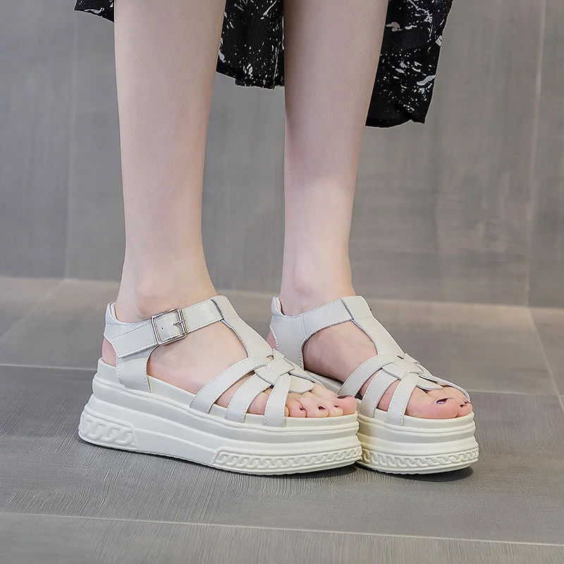 7cm Platform Women Sandals Roman Casual Increase Height Fashion Buckle Design Summer 2023 Outdoor Skeleton Wedges Chunky Shoes