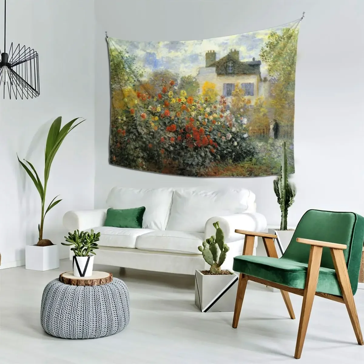 Claude Monet-The Garden At Argenteuil-Aca The Dahlias Гобелен Аксессуары для украшения дома Настенный
