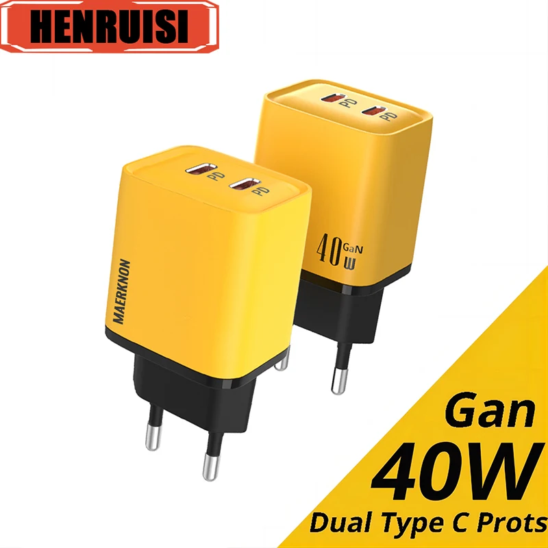 

40W GaN Charger Dual USB PD QC3.0 Fast Charging for iPhone iPad Samsung Huawei Xiaomi Tablet Type C Phone Quick Charge Adapter