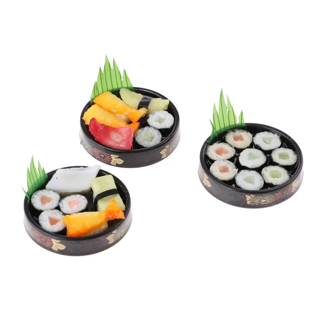 

1/6 Dollhouse Miniature Japanese Food Sushi In Round Plate 3 Piece