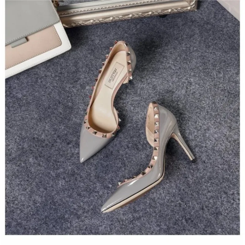 Женские туфли-лодочки на высоком каблуке туфли из лаковой кожи с заостренным