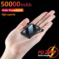 solar large capacity 50000mah mini portable power bank fast charging external battery comes with 2 charging cables led lighting