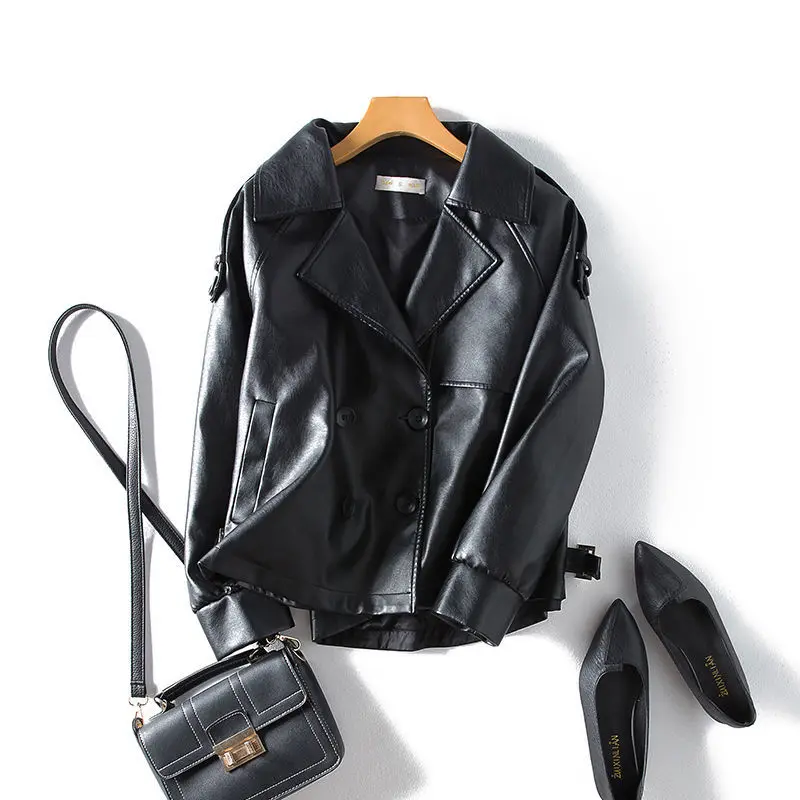 Leather Women's 2023 the new authentic style with a student's Korean version of a loose leather jacket women's jacket