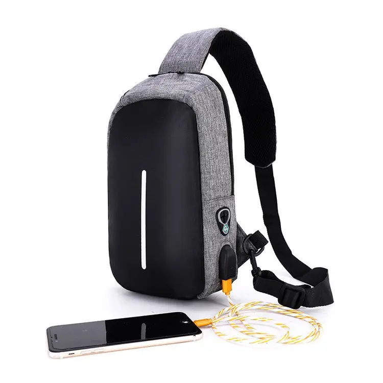 

New men's USB chest bag Fanny pack outdoor leisure men's bag multi-functional fashion single shoulder diagonal span bag