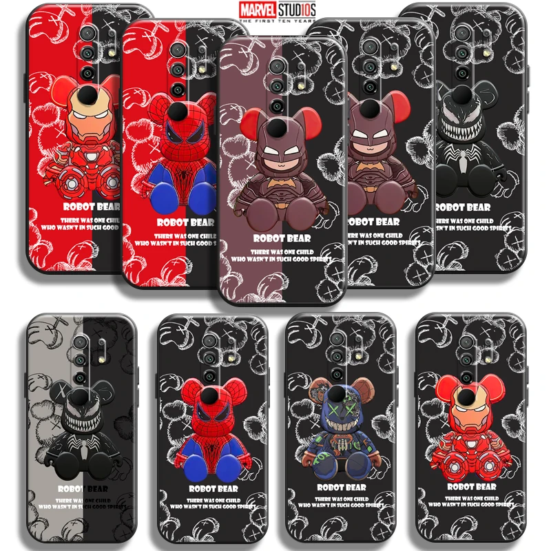 

Marvel Venom Spiderman Cute Bear Phone Case 6.53 Inch For Xiaomi Redmi 9 Phone Case Black Coque Liquid Silicon Soft