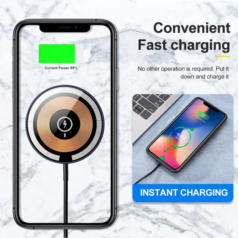 

15W Quick Charging Plate Magnet Wireless Charger Transparent Cover With Cable For IPhone12/13 AirPods Fast Charging Pad