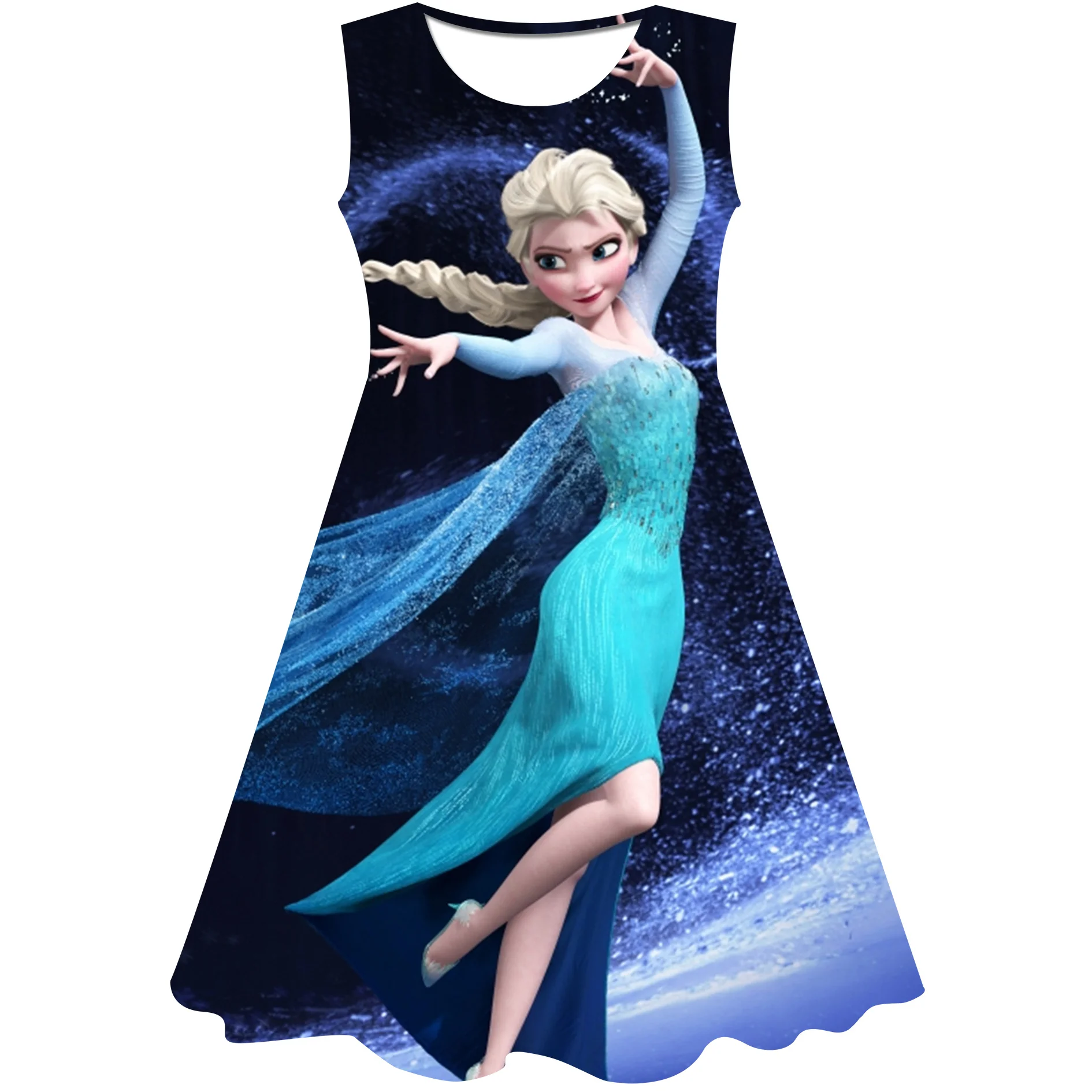 

Elsa Princess Casual Midi Princess Dress Summer Sleeveless Fashion Girl Dress 2023 Children's Casual Pretty Princess Dress