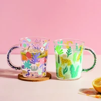 410ml cartoon crystal handle mug glass coffee cup breakfast milk oatmeal cup party restaurant drinkware juice beer mugs