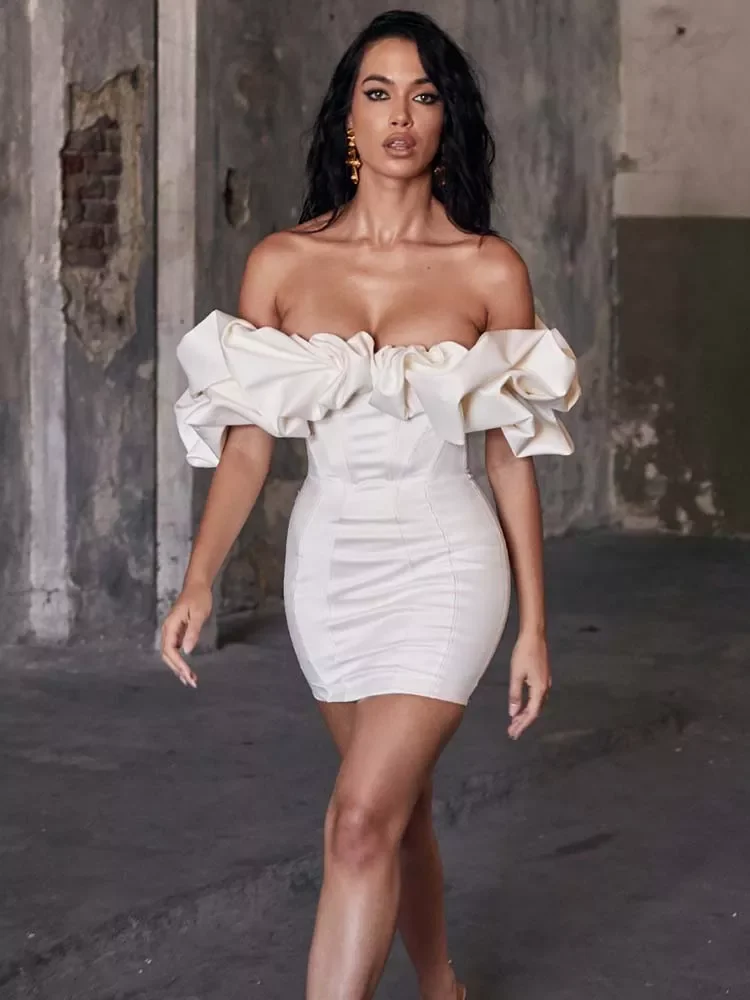 

Summer Dress Women 2021 New Arrivals Ruffle Off The Shoulder Bodycon Dress House of Cb Black Evening Party Dress