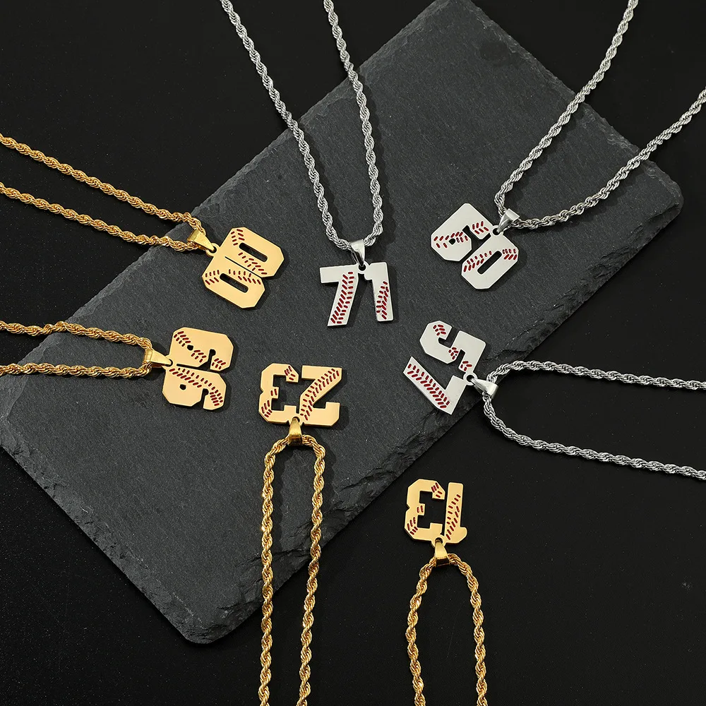 Hibody Customized Men Baseball Jersey Number Pendant Necklace Stainless Steel Baseball Charms For Outdoor Sport Fans Boys
