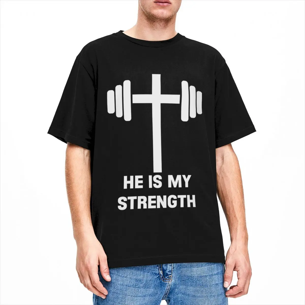 

Футболка с мотивирующей цитатой о Библии Бога силы, католический тренажерный зал, новая хлопковая Футболка Merch, христианская религиозная религия, летняя футболка