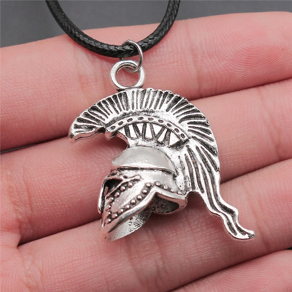 

Dropshipping 2 Colors 36x28x14mm 3D Retro Roman Soldier Helmet Pendant Faux Black Leather Rope Chain Necklace