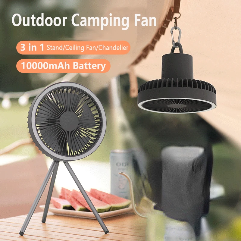 USB 10000mAh Portable Tripod Camping Fan With Power Bank Light Rechargeable Desktop Circulator Wireless Ceiling Electric Fan Air