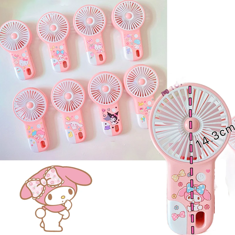 

Kawaii Hello Kitty Portable Hand-Held Usb with Light Mini Fan Cartoon Student Dormitory Desktop Three-Speed Small Fan Girl Gift