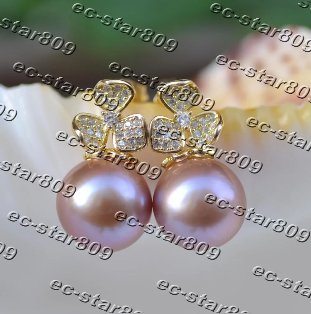 

MTC·STAR Z11524 AAA 11.5mm Lavender Edison Keshi Pearl Clover CZ Earring