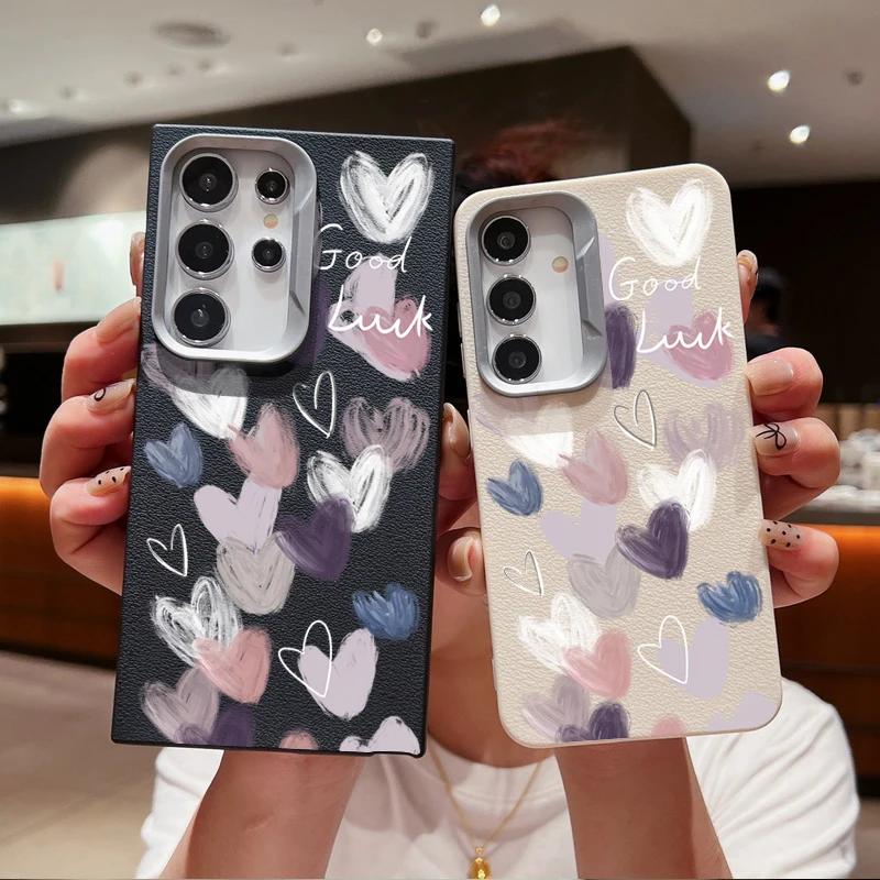 Чехол Candy Love Heart для Samsung Galaxy A55 A54 5G A35 A25 A15 A16 A52 A53 A14 A34 S20 S21 FE S22 S23 S24 Ultra Leather Texture