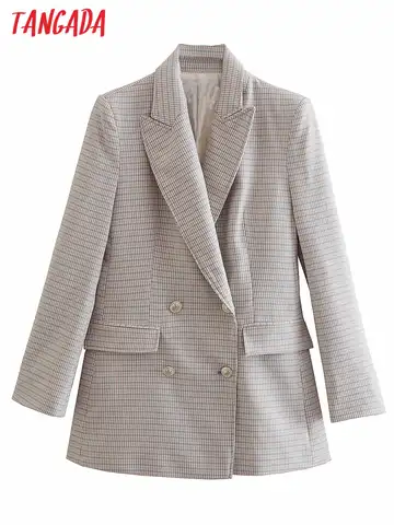 Женский твидовый Блейзер Tangada, винтажный двубортный пиджак с длинным рукавом, верхняя одежда, QD44, 2022