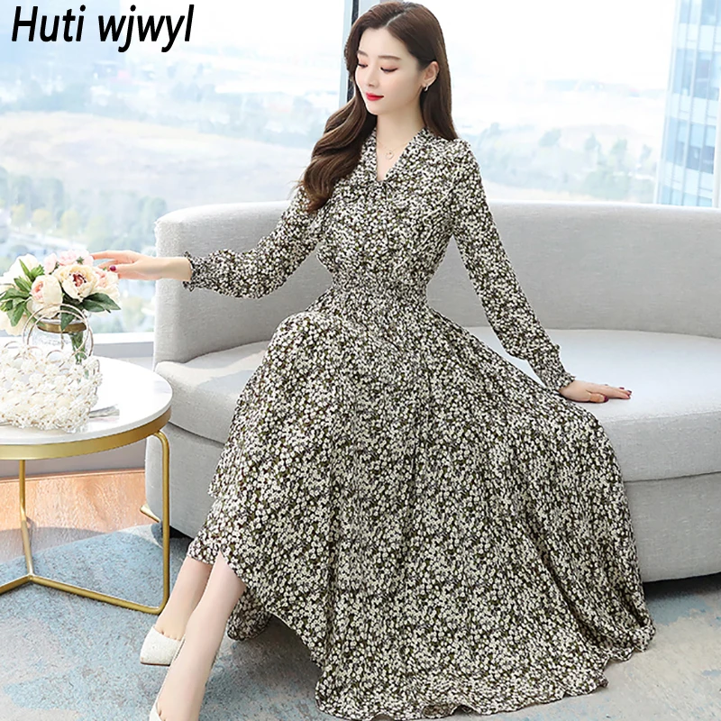 

Spring Autumn Floral Chiffon Boho Maxi Dress Women Long Sleeve Causal Beach Sundress 2023 New Elegant Bodycon Party Midi Vestido