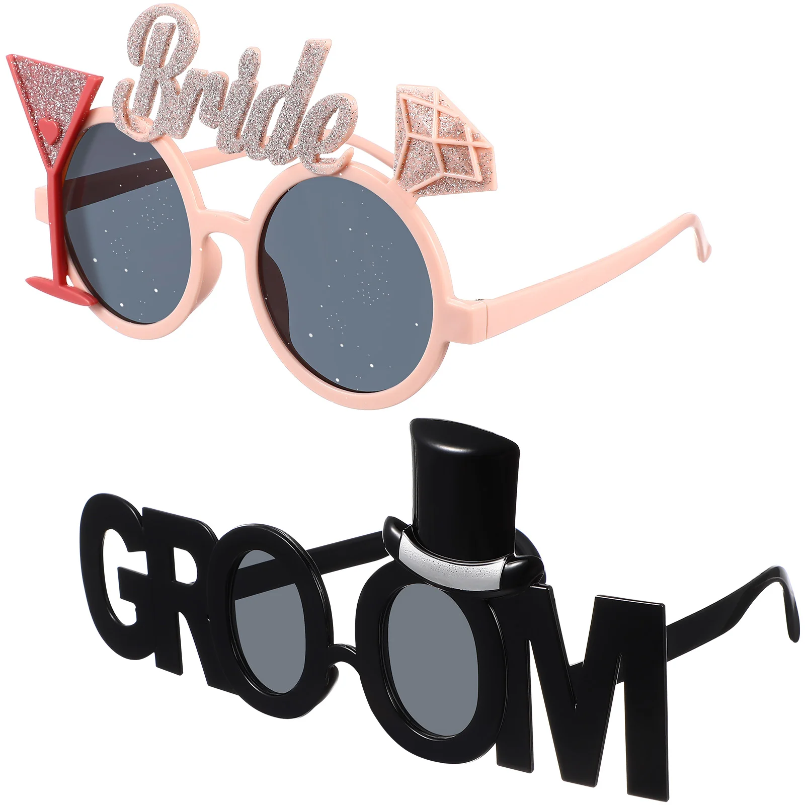 

4 Pcs Bride Groom Glasses Wedding Shower Bridal Headpiece Funny Eyeglasses Plastic Party Bachelor Supplies Bridegroom Hen