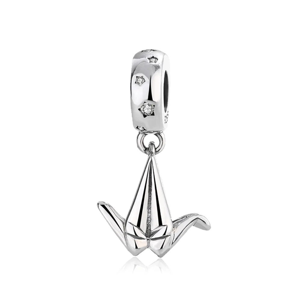 

Блестящие 925 Твердые серебряные бусины Charmspaper Crane, которая передает любовь, подходит для оригинального браслета Pandora, женские Украшения «сде...