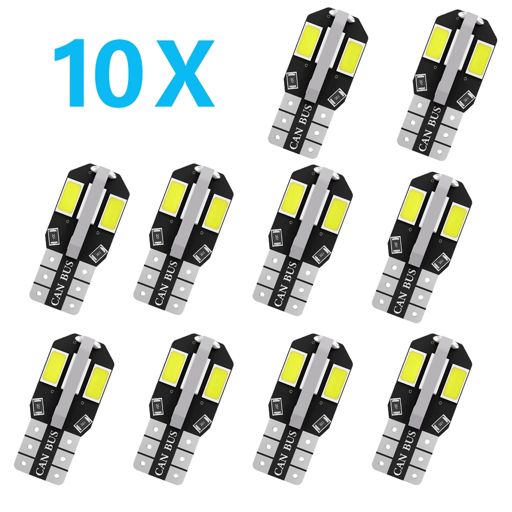 10PCS T10 W5W Led Bulbs Canbus 5730 8SMD 12V 6000K 194 168 LED Car Interior Map Dome Lights Parking Light Auto Led Signal Lamp