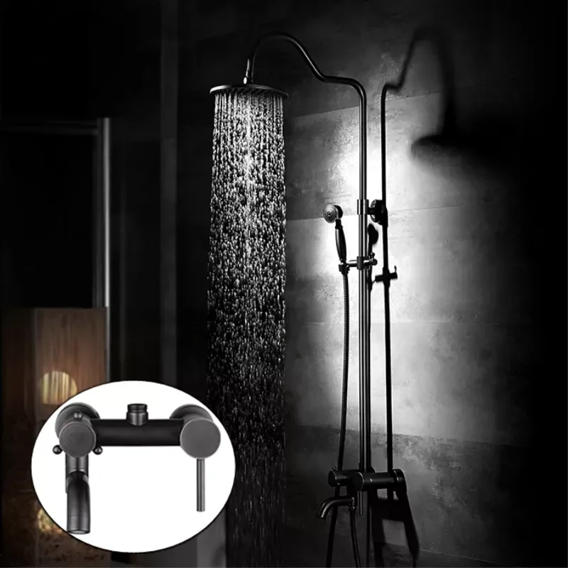

Bathroom Rainfall Shower Faucet Sets Dual Handle Mixer Tap With Hand Sprayer Wall Mounted Waterfall Bathtub Shower Set R45-503