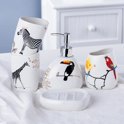 

Cute Zebra Owl Brushing Cup For Kids Nordic Bathroom Accessories Set Five-Piece Sanitary Ware Ceramic Wash Set Mug Cup Brushing