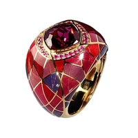 gorgeous blue red crystal stone ring for women luxury gold rhinestones wedding rings sweet birthday gift for girlfriend