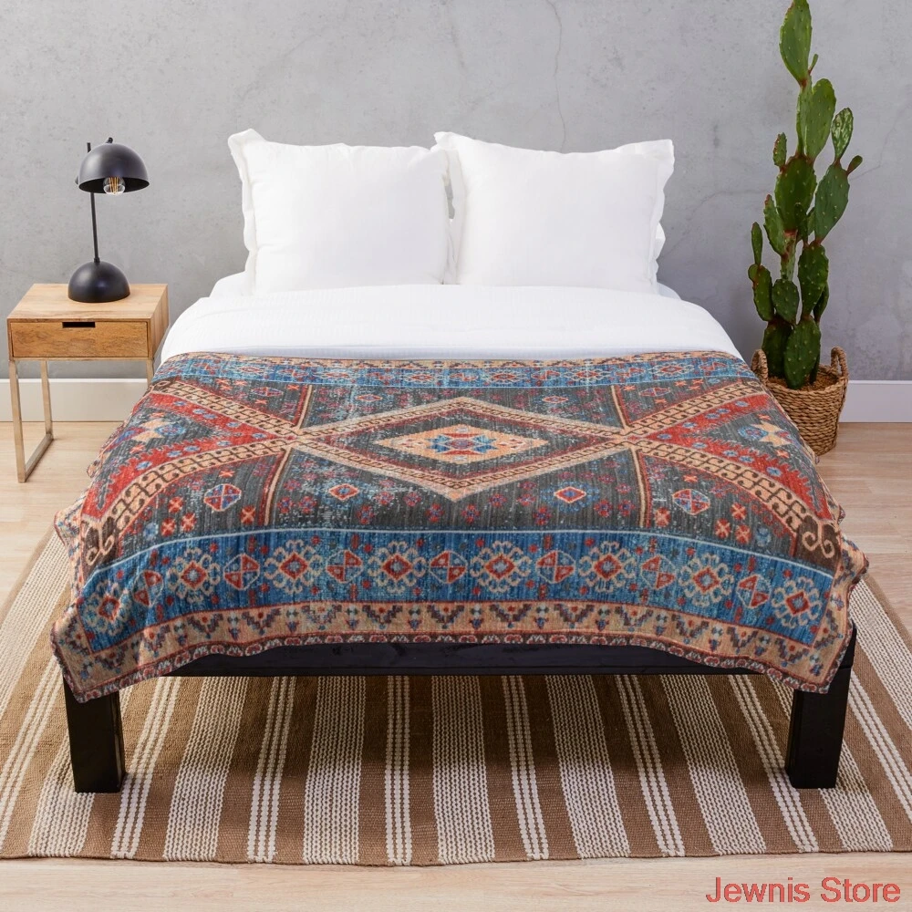 

Oriental Moroccan Artwork Farmhouse Rustic Style Blanket Print on Demand Decorative Sherpa Blankets for Sofa bed Gift