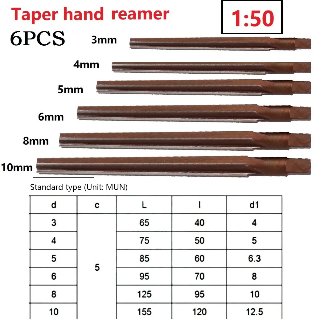 

6PCS 1:50 Carbide Machine Reamer Conical Degree Sharp Manual Pin Taper Shank Hand Reamer Steel Metal Cutter 3/4/5/6/8/10mm