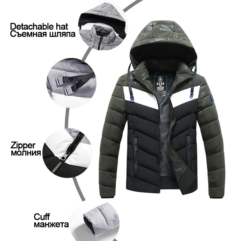 Men 2022 Winter New Warm Thick Windproof Parkas Fashion Patchwork Hooded Coat Men Autumn Outwear Classic Casual Parka Jacket Men