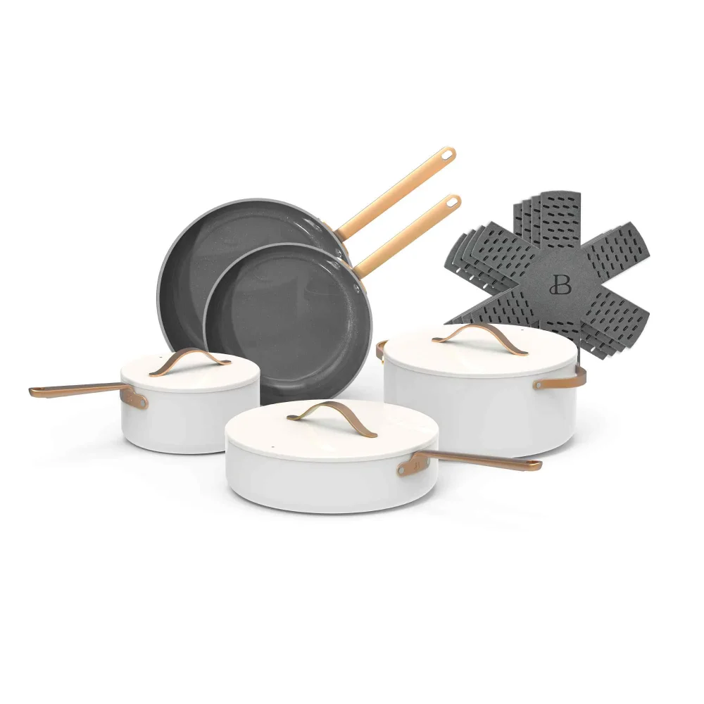 

Beautiful 12pc Ceramic Non-Stick Cookware Set, White Icing, By Drew Barrymore Kitchen Accessories,12.00 x 15.00 x 2.00 Inches