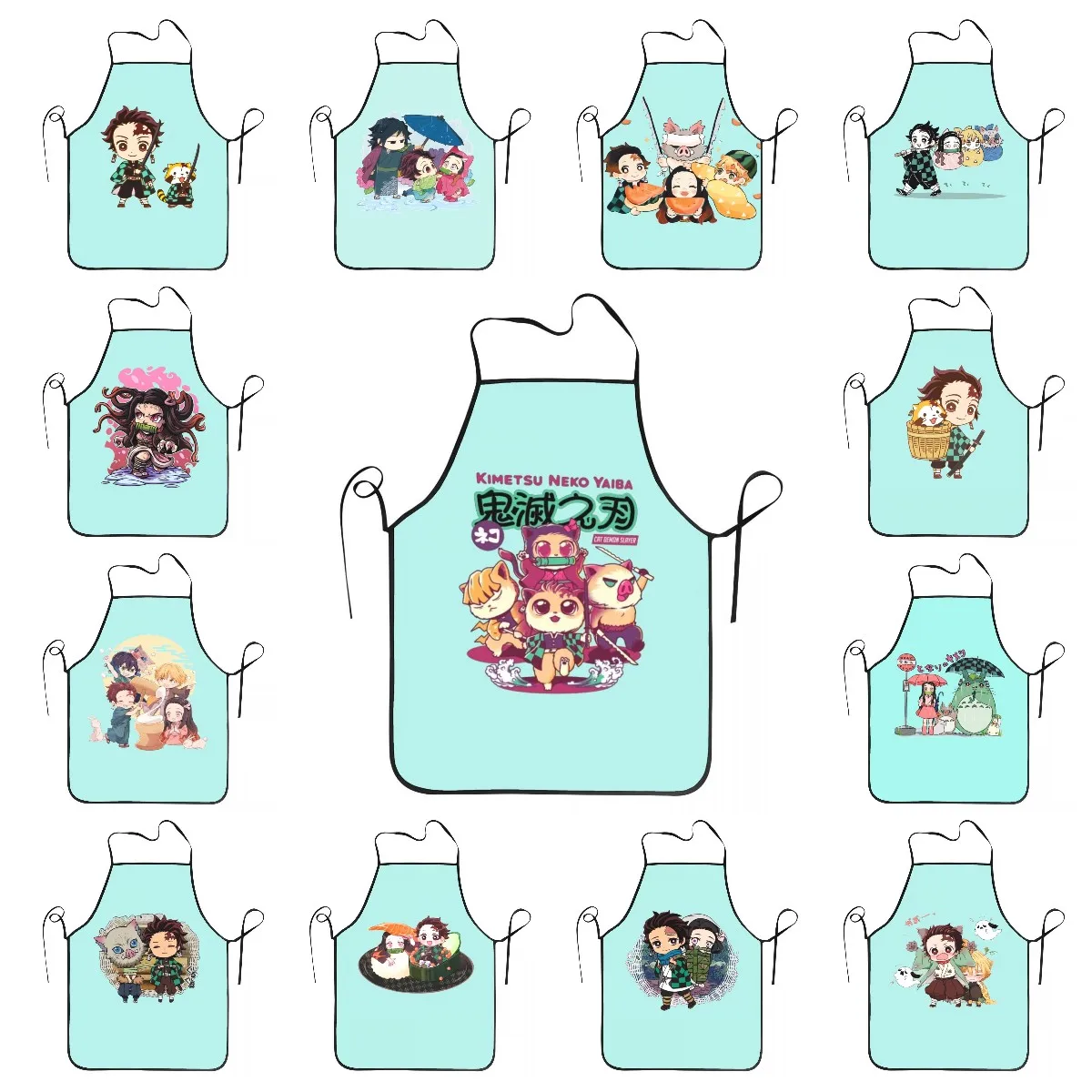 

Забавный нагрудник Chibi Kimetsu No Yaiba, рассекающий демонов, фартуки для женщин и мужчин, кухонный шеф-повар, аниме, манга, фартук, кухня для приготовления выпечки