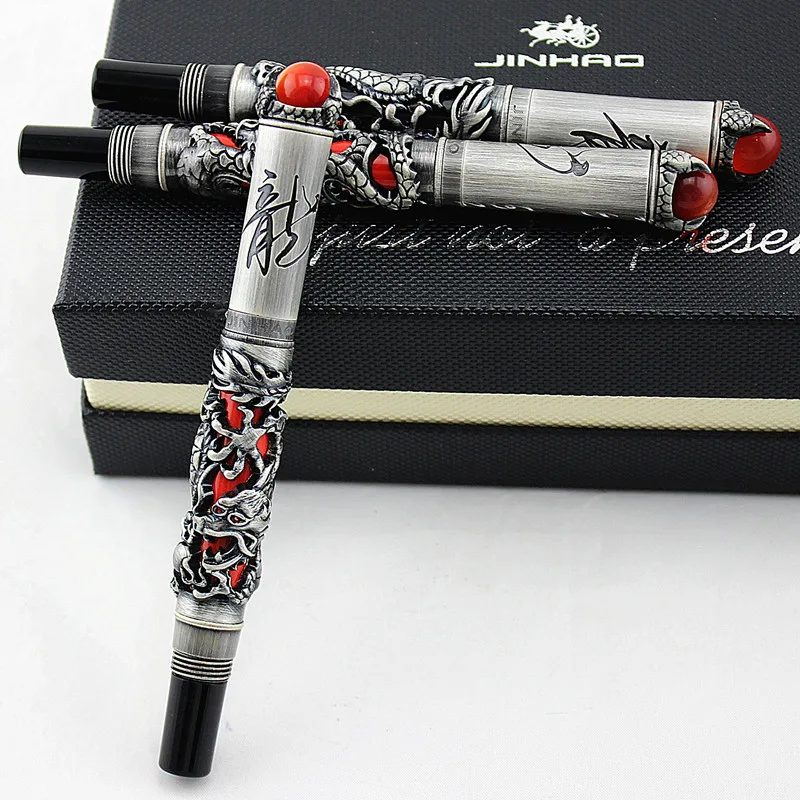 

JINHAO Luxurious High End Fine Commerce Relief Gray Dragon Chinese Gift ROLLERball PEN Business Gift Box Office Supplies