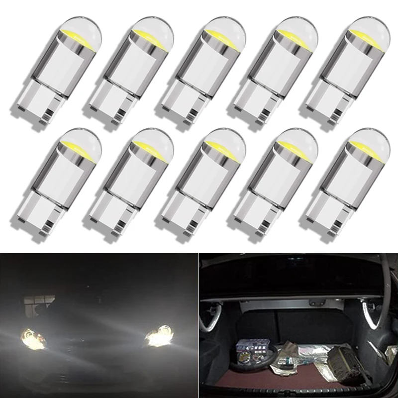 10 PCS Car LED Bulb Signal Light COB T10 W5W 5W5 12V 7500K White Auto Interior Dome Reading Door Maps Trunk License Plate Lamps