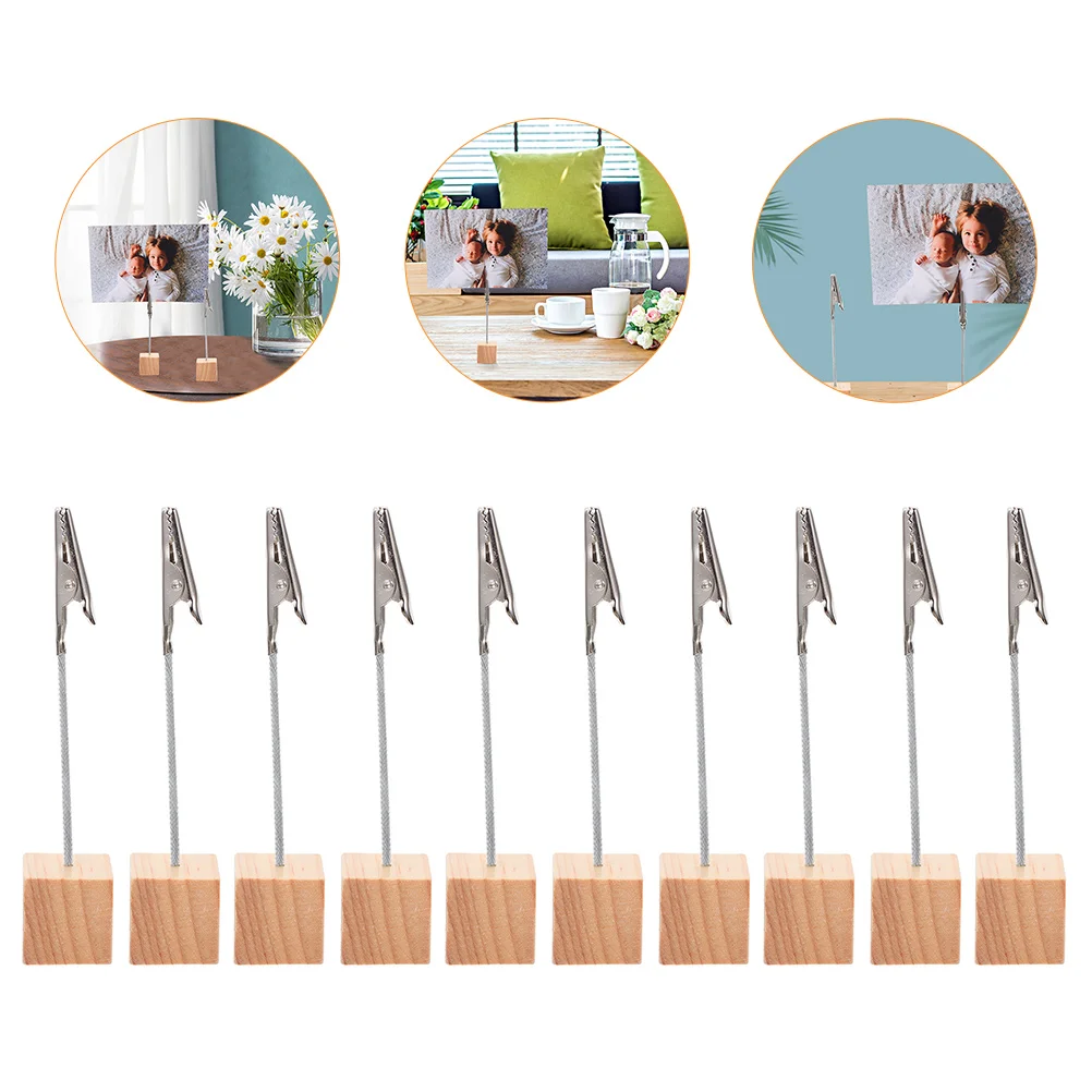 

10 Pcs Wooden Business Card Holder Base Clips Photo Desk Picture Stand Multipurpose Memo Table Cards Display Clamps