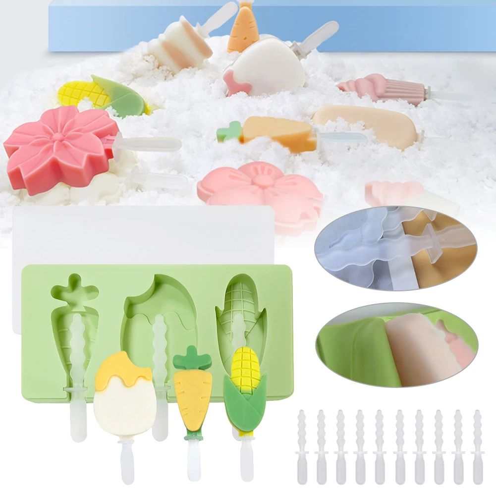

2PC Silicone Ice Cream Mold DIY Chocolate Popsicle Mold Reusable Ice Cream Bar Pop Molds Ice Dessert Tools with Cover+10PC Stick