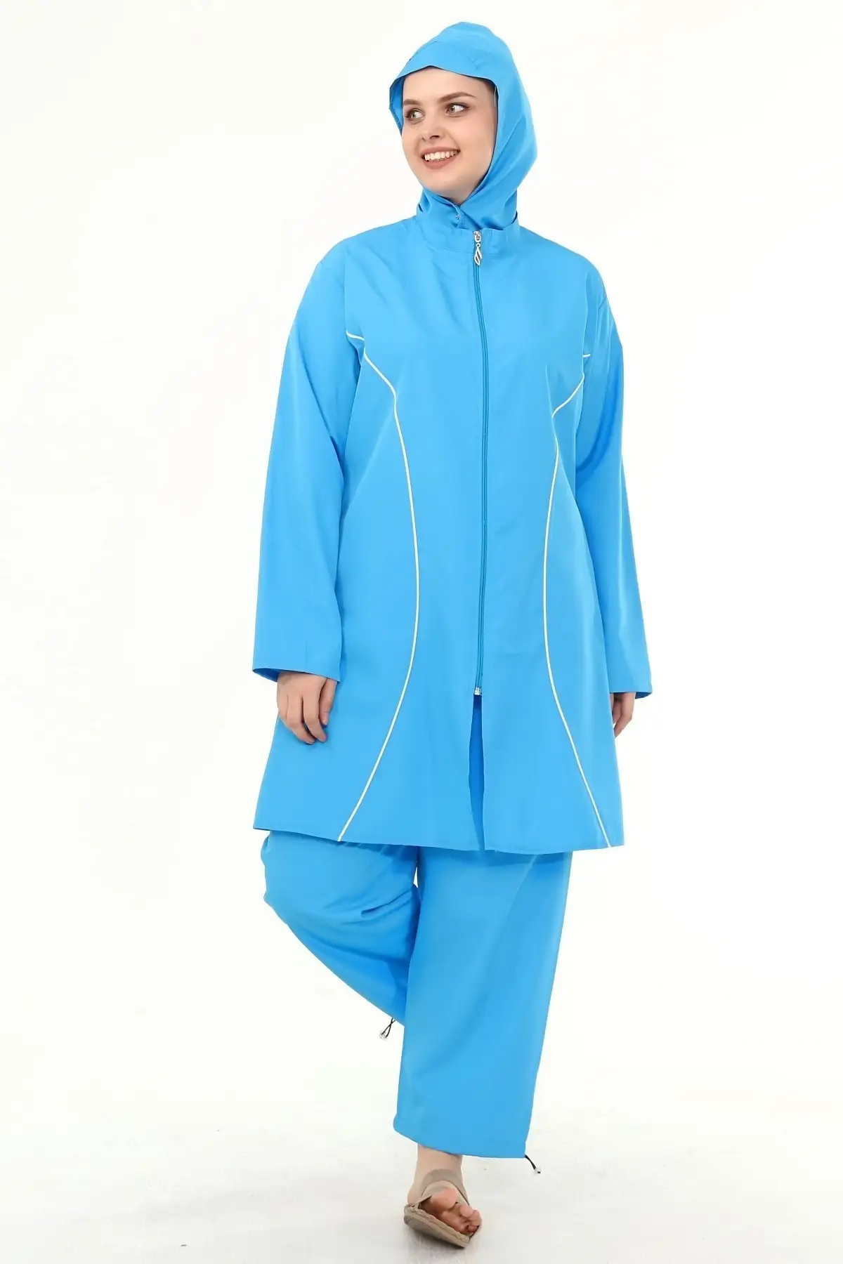 

Muslim Burkinis Stripe Detailed Blue Swimwear Modest Summer Clothing Hijab Sport Swimsuit Islamic Full Cover