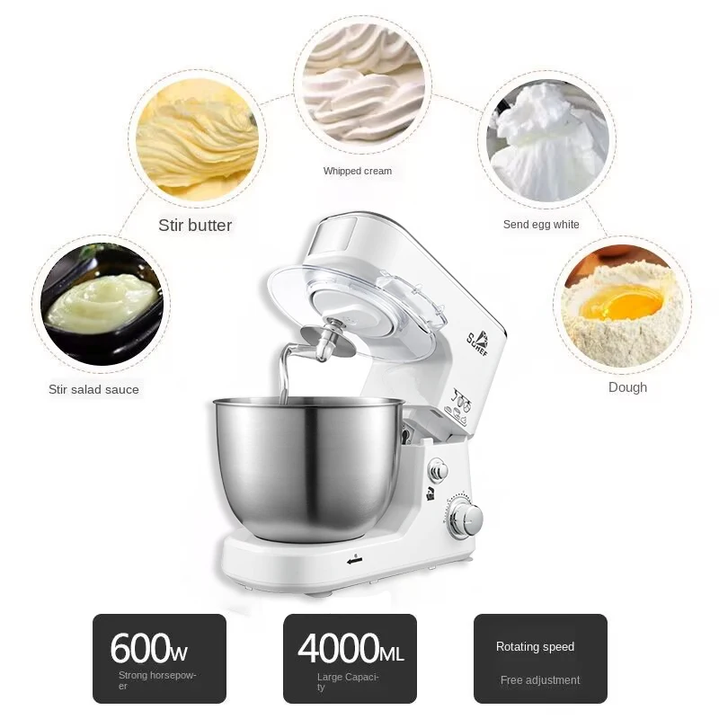 

4L Stainless Steel Bowl Electric Food Stand Mixer Cream Blender Dough Kneading 6 Speed Cake Bread Chef Machine Whisk Eggs Beater