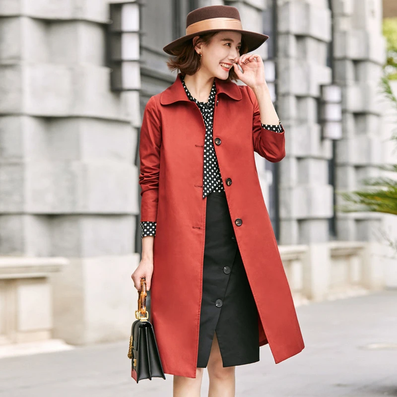 

2023 Spring Autumn Mid-length Women Trench Coat Single-breasted Slim Waistband Windbreaker Female Englang Style Fashion Jacket