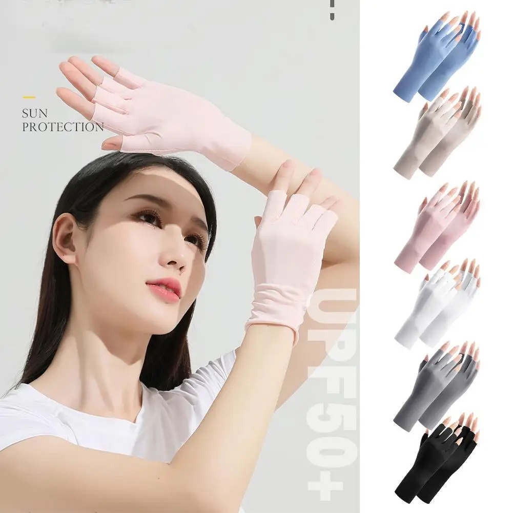 

2022 Summer Anti-uv Fingerless Gloves Semi-finger Driving Glove Ice Silk Half Fingers Gloves Sunscreen Breathable Thin Mittens