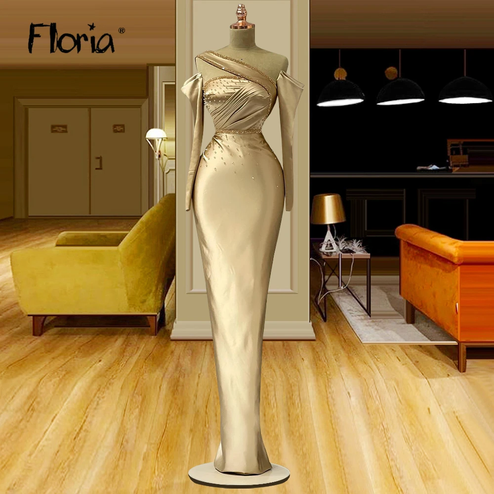 

Женское длинное вечернее платье-русалка, элегантное золотистое платье с открытыми плечами и бусинами, черное платье для выпускного вечера, 2023