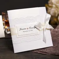 10/50pcs White Lace Wedding Invitations with RSVP Custom Party, Bridal Shower,Engagement Invite and Envelope