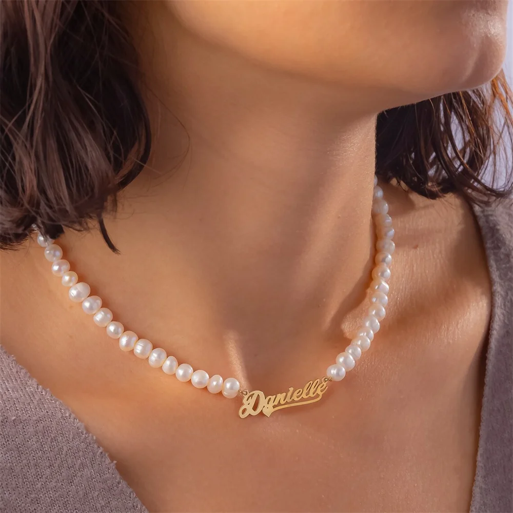 

Customized Pearl Necklace Custom Name with Heart Necklace Personalized Stainless Steel Jewelry for Women Birthday Gift