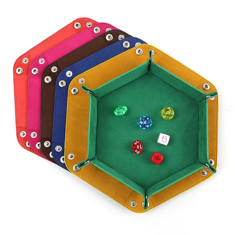 

Rolling Folding Hexagon Dice Game Storage Tray PU Leather&Flannel Mat Holder Double Sided Thick Office Supplies Storage Tools