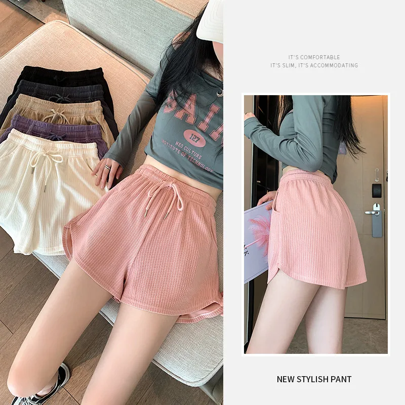 New Fashion Trend Women'S Summer Thin, Slim, Loose, High Waist Versatile Casual Shorts Ice Silk Wide Leg Sports 3-Point Pants