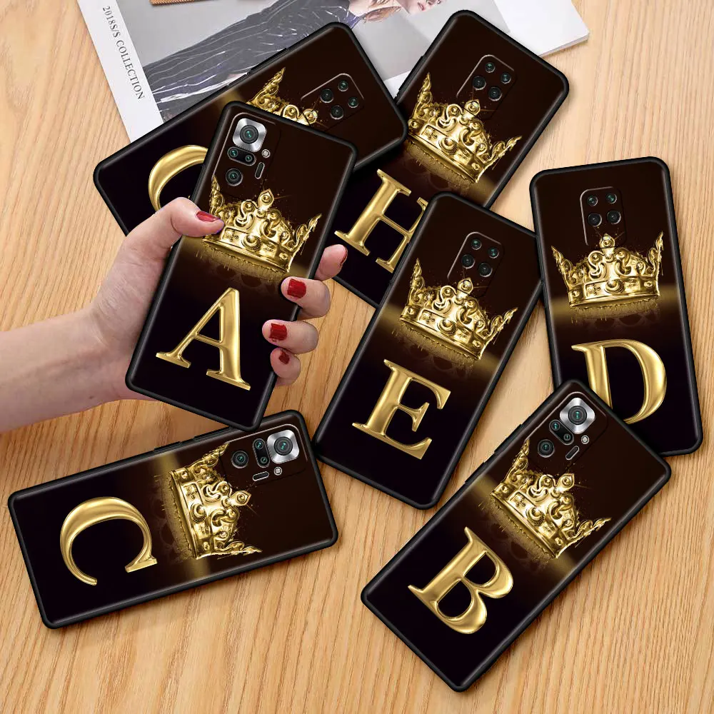 

Case for Xiaomi Redmi 9S 9 8 10 11 Pro K40 9C 9A 8T 7 9T 7A 8A Black Soft Silicone Phone Cover Shell Fashion Crown Letter