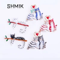 enamel heart and cat brooch cute kitty pin vivid animal brooches kids jewelry fashion carton design 11 styles to choose from